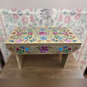 Natural Life Hand-Painted Floral Wooden Bench